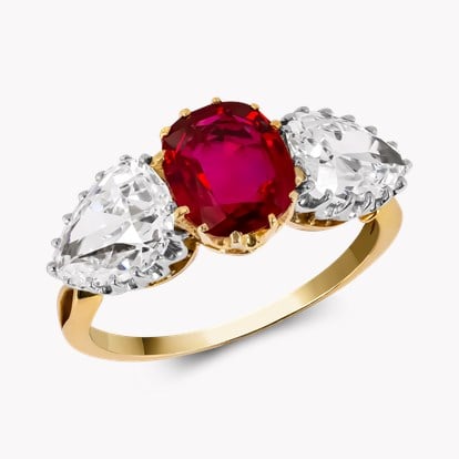 Victorian 1.63ct Burmese Ruby and Diamond Three Stone Ring