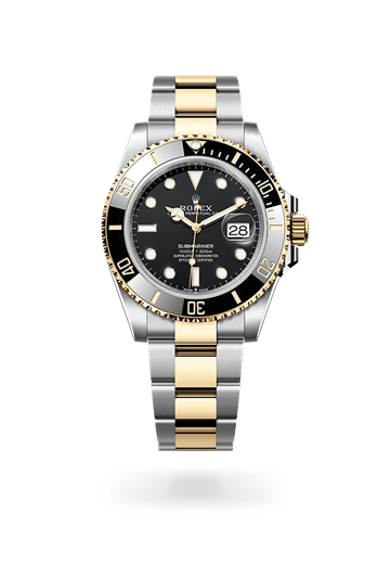 Submariner Date * Oyster, 41 mm, Oystersteel and yellow gold with a Black Unidirectional rotatable 60-minute graduated, scratch-resistant Cerachrom insert in black ceramic, numerals and graduations coated in gold bezel and Oyster, three-piece solid links bracelet