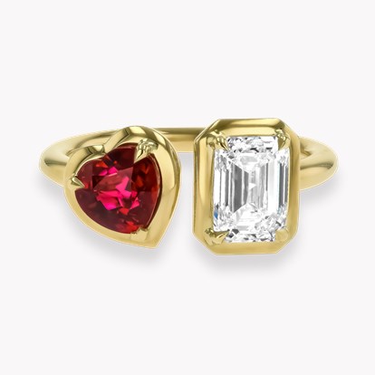 Skimming Stone 1.20ct Diamond and Burma Ruby Toi et Moi Ring