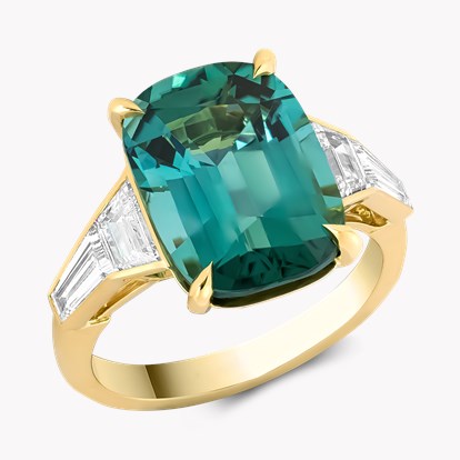 Cushion Cut 6.61ct Lagoon Tourmaline and Diamond Ring