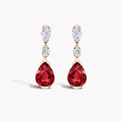 Pear Shape Ruby Drop Earrings 2.43ct in 18ct Rose Gold