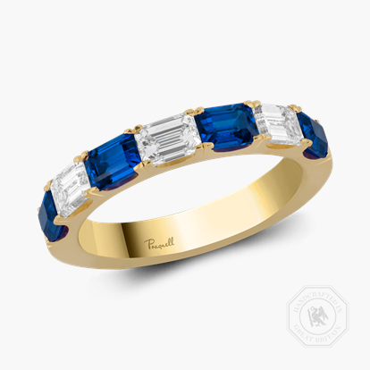 Emerald Cut 1.35ct Sapphire and Diamond Half Eternity Ring