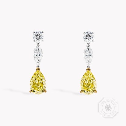 Pear Shaped 3.04ct Fancy Yellow Diamond Drop Earrings