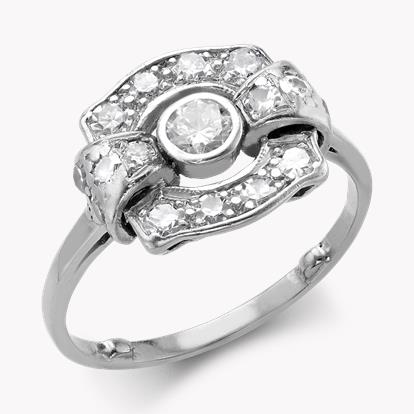Art Deco Inspired Diamond Delicate Plaque Ring in Platinum and White Gold