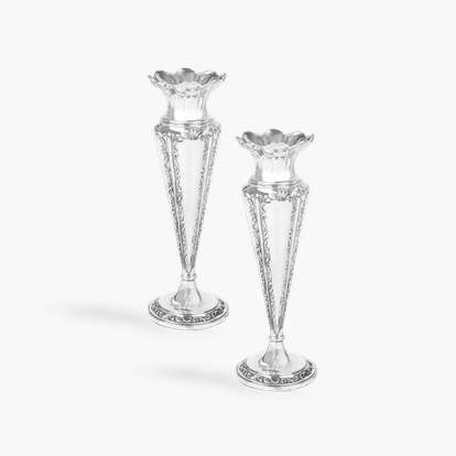 Silver Tapered Vases with Ornamental Decoration