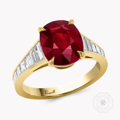 Cushion Cut 3.53ct Mozambique Ruby and Diamond Ring in 18ct Yellow Gold