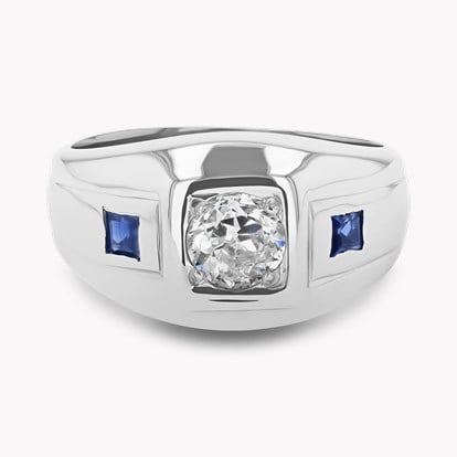 Art Deco Old European Cut Diamond and Sapphire Ring