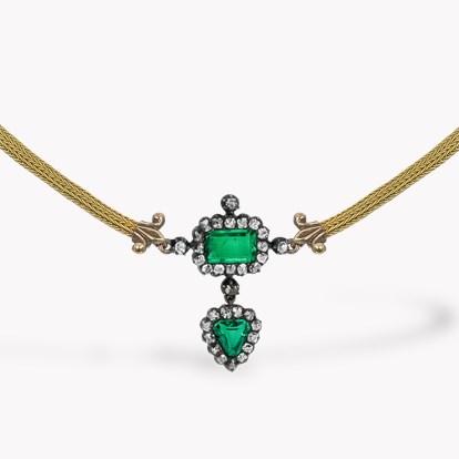 Victorian Octagonal cut Colombia Emerald and Diamond Pendant