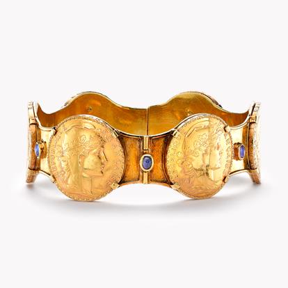 Art Nouveau French Sapphire Coin Bangle 0.72ct in 18ct Yellow Gold