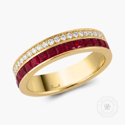 Princess Cut 0.75ct Ruby and Diamond Half Eternity Ring