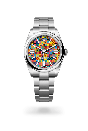 Oyster Perpetual 41 * Oyster, 41 mm, Oystersteel with a Pistachio Domed bezel and Oyster, three-piece solid links bracelet