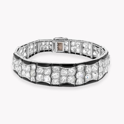 Art Deco Cartier Old Cut Diamond and Onyx Bracelet in Platinum