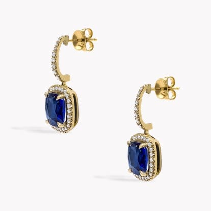 Cushion Cut 4.07ct Sri Lankan Sapphire and Diamond Drop Earrings