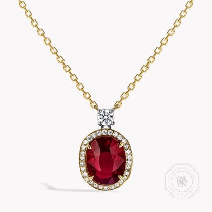 Oval 2.50ct Burmese Pigeon Blood Ruby and Diamond Pendant in 18ct Yellow Gold