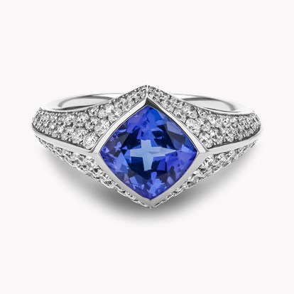 Square Cut 1.18ct Tanzanite and Diamond Ring