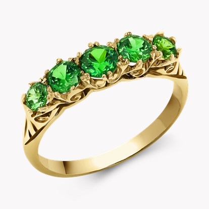 Demantoid Garnet Five Stone Ring in 18ct Yellow Gold