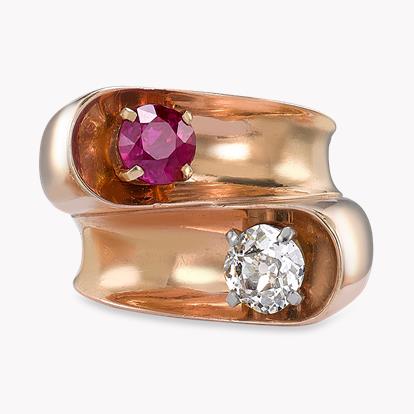 Retro Boucheron Diamond and Ruby Ring 1.95CT in Rose Gold
