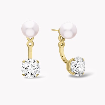 Celia 1.00ct Akoya Pearl and Diamond Drop Earrings in 18ct Yellow Gold