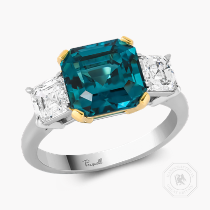 Asscher Cut 3.71ct Namibian Lagoon Tourmaline and Diamond Ring