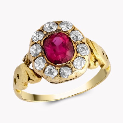 Victorian Antique Cushion Cut Ruby and Diamond Ring