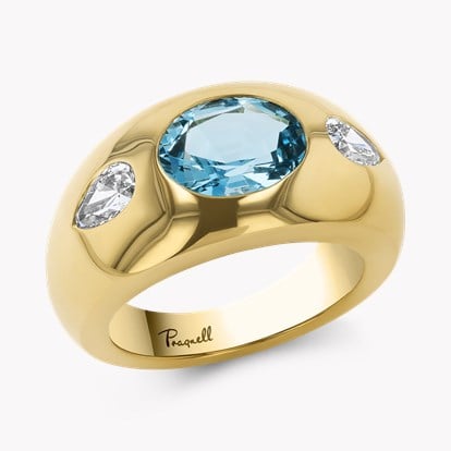 Stellar 1.93ct Aquamarine and Diamond Bombé Ring in 18ct Yellow Gold
