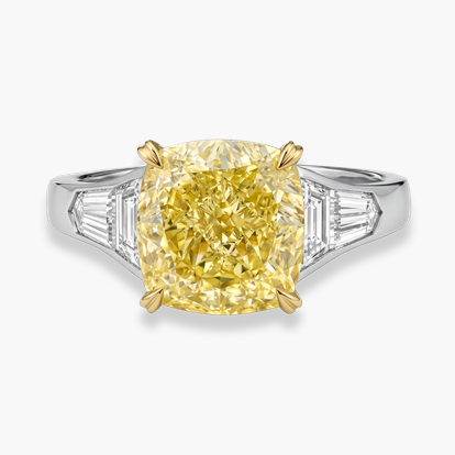 Cushion Cut 4.45ct South African Fancy Light Yellow Diamond Ring