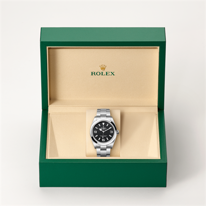 Explorer 36, Oyster, 36 mm, Oystersteel watch inside presentation box