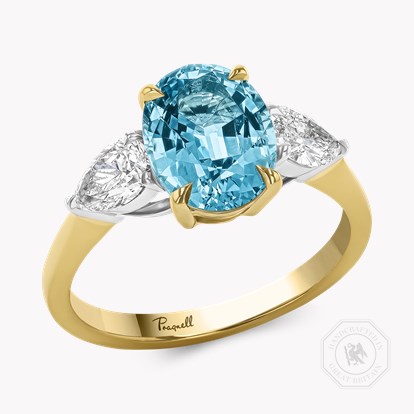 Oval Cut 2.12ct Lukusuzi Aquamarine and Diamond Ring in 18ct Yellow Gold and Platinum