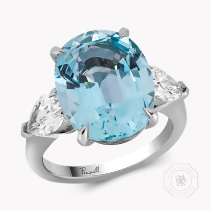 Oval Cut 7.42ct Lukusuzi Aquamarine and Diamond Ring