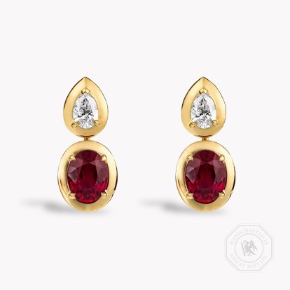 Skimming Stone Ruby and Diamond Drop Earrings