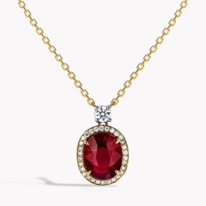 Oval 2.50ct Burmese Pigeon Blood Ruby and Diamond Pendant in 18ct Yellow Gold