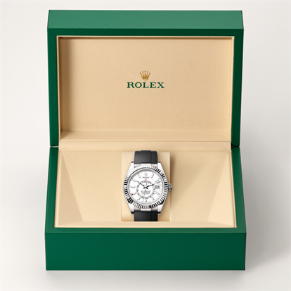 Sky-Dweller, Oyster, 42 mm, white gold watch inside presentation box