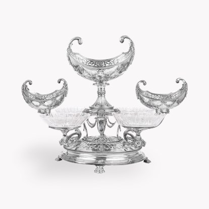 Silver Epergne Centrepiece with Four Cut Glass Bowls
