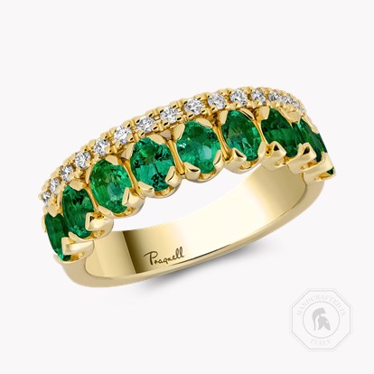 Oval Cut 1.61ct Emerald and Diamond Half Eternity Ring