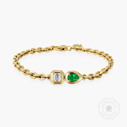 Skimming Stone Diamond and Emerald Toi et Moi Chain Bracelet