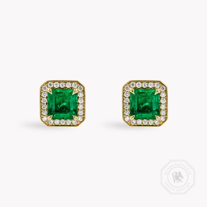 Square Cut 1.92ct Emerald and Diamond Stud Earrings in 18ct Yellow Gold