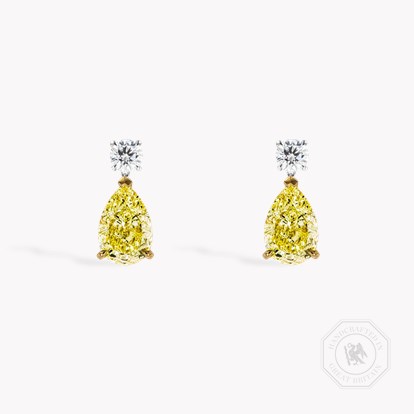 Pear Shaped 3.04ct Fancy Yellow Diamond Drop Earrings