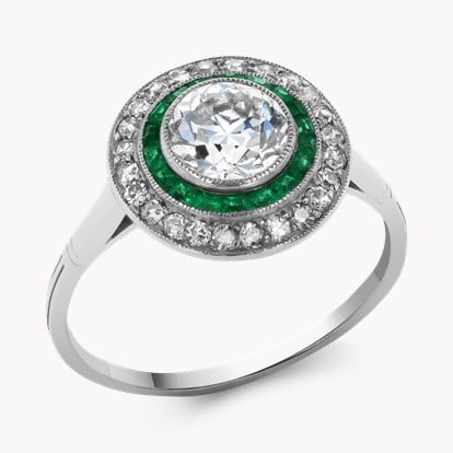 Old European Cut Diamond and Emerald Ring