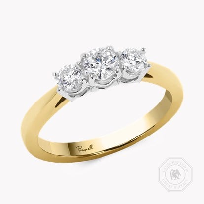 Classic 0.62ct Diamond Three Stone Ring in 18ct Yellow Gold and Platinum