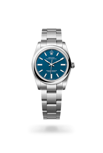 Oyster Perpetual 34 * Oyster, 34 mm, Oystersteel with a Beige Domed bezel and Oyster, three-piece solid links bracelet
