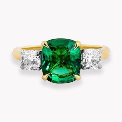 Cushion Cut 2.36ct Zambian Emerald and Diamond Ring