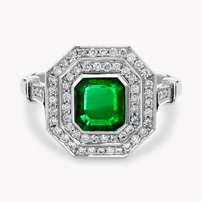 Art Deco Inspired 0.82ct Emerald and Diamond Target Ring