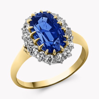 Sri-Lankan Blue Sapphire and Diamond Cluster Ring 3.54ct in 18ct Yellow Gold and Platinum
