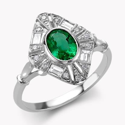 Art Deco Inspired Emerald & Diamond Geometric Plaque Ring 