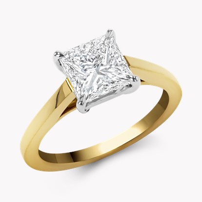 Classic 2.01ct Diamond Solitaire Ring - Princess Cut in 18ct Yellow Gold Platinum