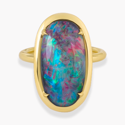 Skimming Stone Cabochon Cut 6.00ct Black Opal and Diamond Ring
