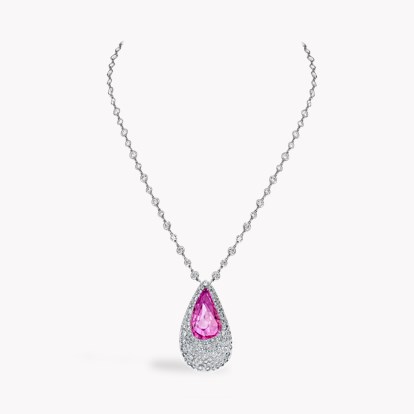 Snowstorm Pink Sapphire and Diamond Pearshape Pendant