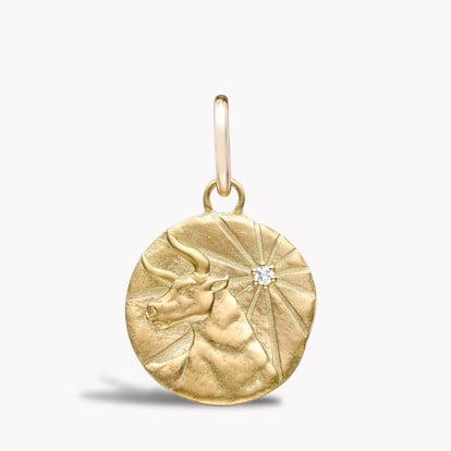 Taurus Pendant Charm - Brilliant Cut 0.08ct in 18ct Yellow Gold