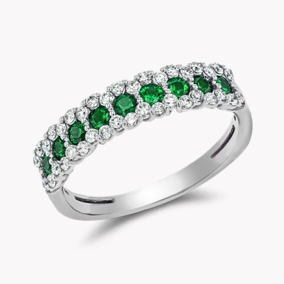 Brilliant Cut Emerald and Diamond Eternity Ring 0.74ct in 18ct White Gold