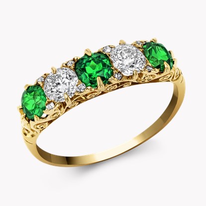 Victorian Five Stone Diamond and Garnet Ring